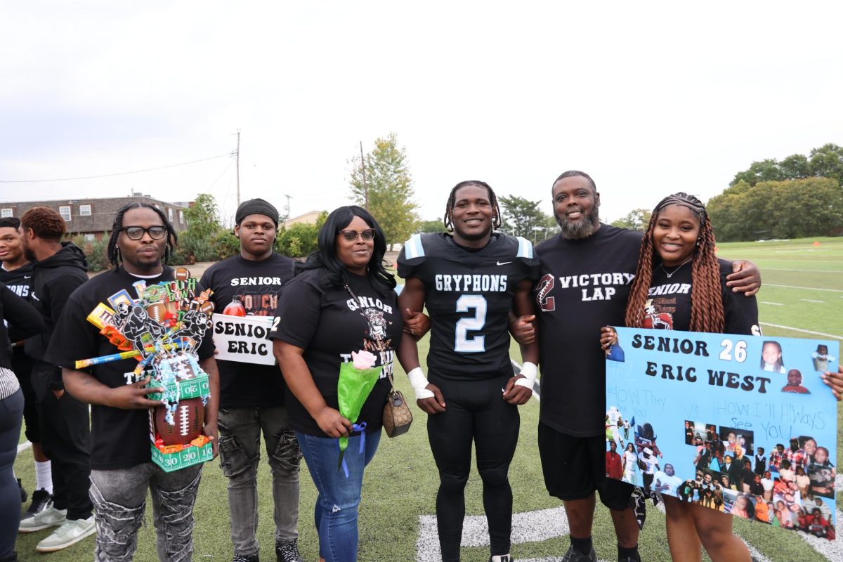 Senior athletes including the football player Eric West were recognized at Senior Night ceremonies in the fall.